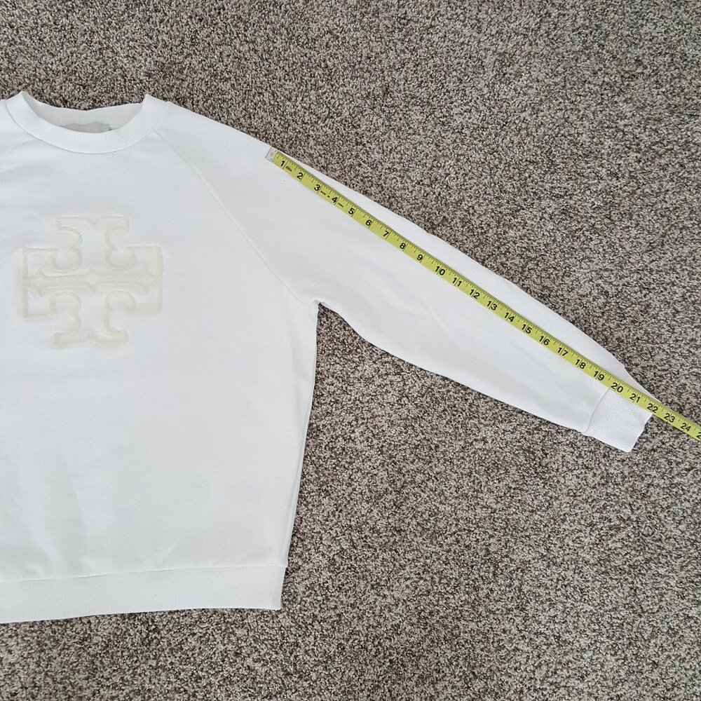 Tory Burch HEAVY FRENCH TERRY LOGO CREWNECK Sweater Sweatshirt White XS - Picture 10 of 16